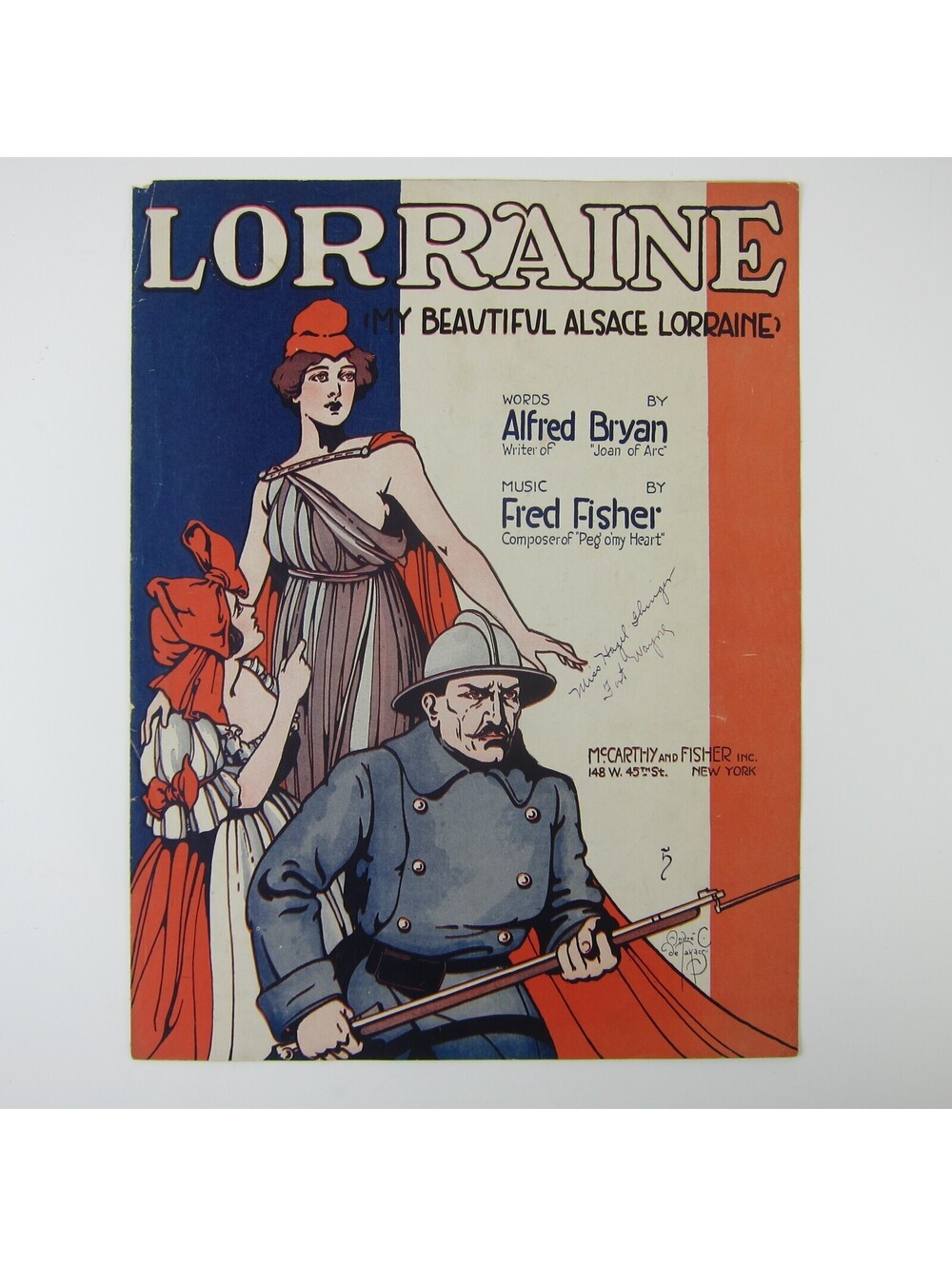Sheet Music Lorraine My Beautiful Alsace Lorraine Bryan Fisher WWI Antique 1917